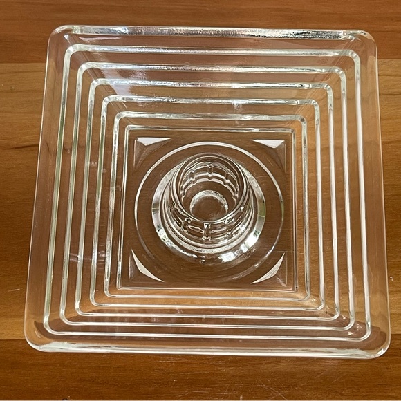 MCM Manhattan Depression Glass Candle Holder Mid Century Clear Art Glass - Picture 3 of 11